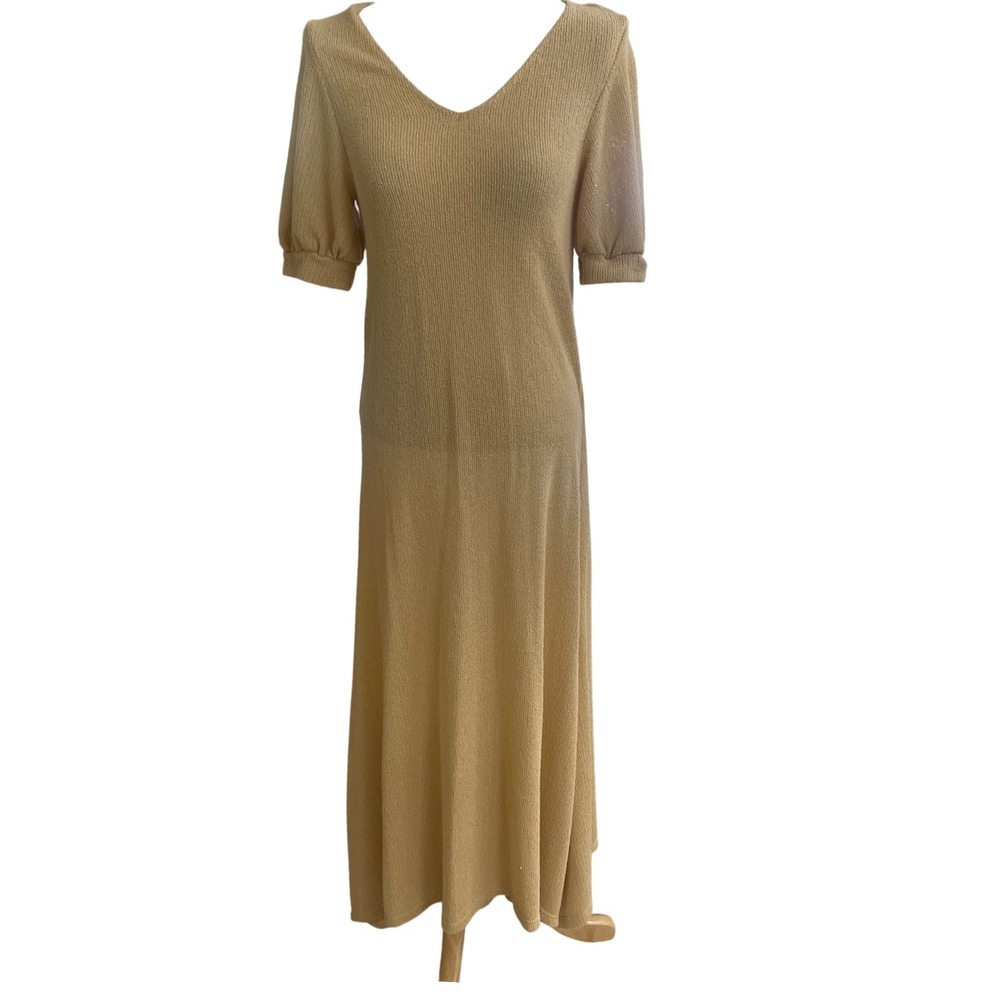 Free People Montauk Maxi  Ribbed Knit Maxi Dress Beige  V Neck Casual Size XS